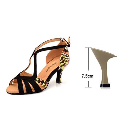 Ladingwu Hot Women Dance Shoes Latin Ballroom Dance Shoes Ladys girls Salsa Dance Shoes Suede And Featured printed leather Heel