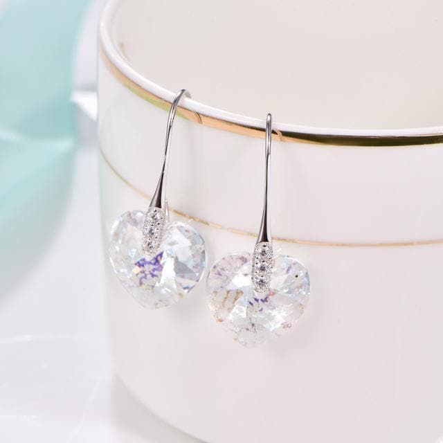 Heart Crystals From Swarovski Drop Earrings Fashion 925 Sterling Silver Piercing Dangle Earrings For Women Jewelry Lover Gift