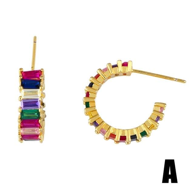 FLOLA Gold Filled Rainbow Hoop Earring with Charm Big Earing Hoop Circle Woman Rainbow Jewelry Orecchino Donna Arcobaleno ersq99