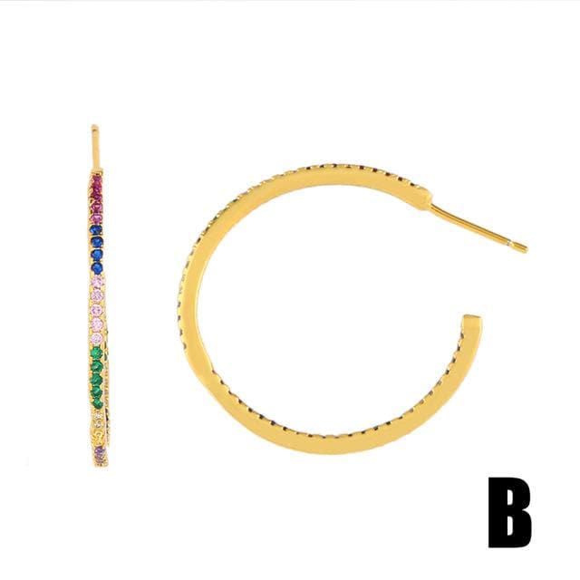 FLOLA Gold Filled Rainbow Hoop Earring with Charm Big Earing Hoop Circle Woman Rainbow Jewelry Orecchino Donna Arcobaleno ersq99