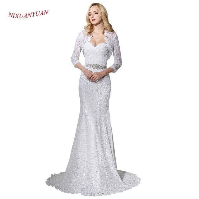 Elegant Hot Sale Bridal Wedding Gown Real Photo White Lace Mermaid Wedding Dress With Wedding Jacket Cheap vestido de noiva
