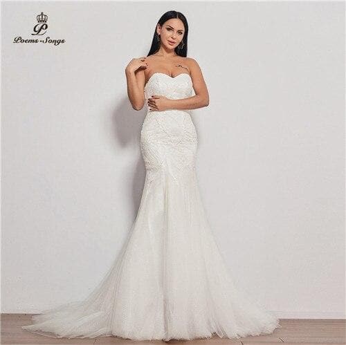 PoemsSongs new wedding dress strapless vestidos de novia wedding gown mermaid bridal dress sexy robe de mariee women