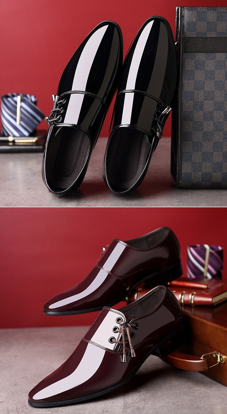 luxury Brand Men Classic Pointed Toe Dress Shoes Men's Slip-on Patent Leather Black Wedding Shoes Mens Oxford Formal Shoes
