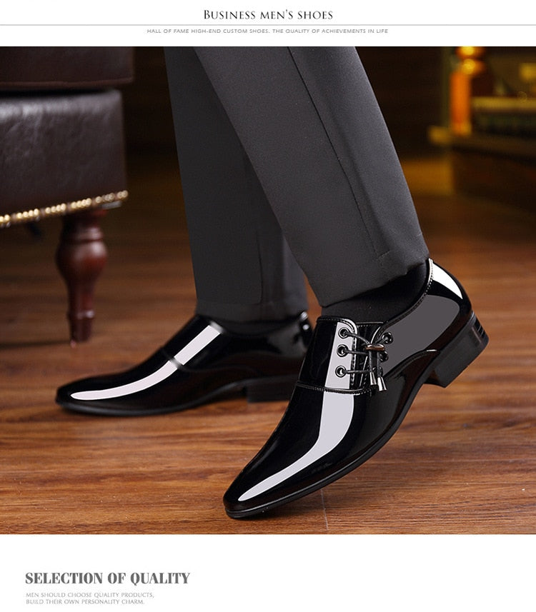 luxury Brand Men Classic Pointed Toe Dress Shoes Men's Slip-on Patent Leather Black Wedding Shoes Mens Oxford Formal Shoes