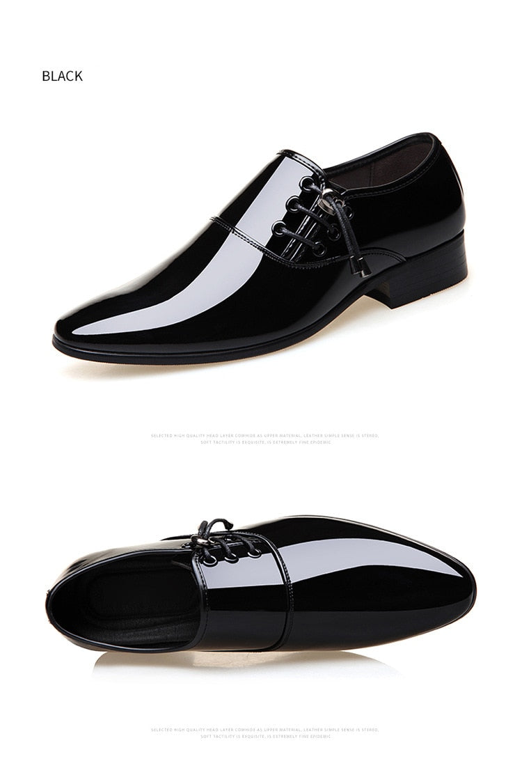 luxury Brand Men Classic Pointed Toe Dress Shoes Men's Slip-on Patent Leather Black Wedding Shoes Mens Oxford Formal Shoes