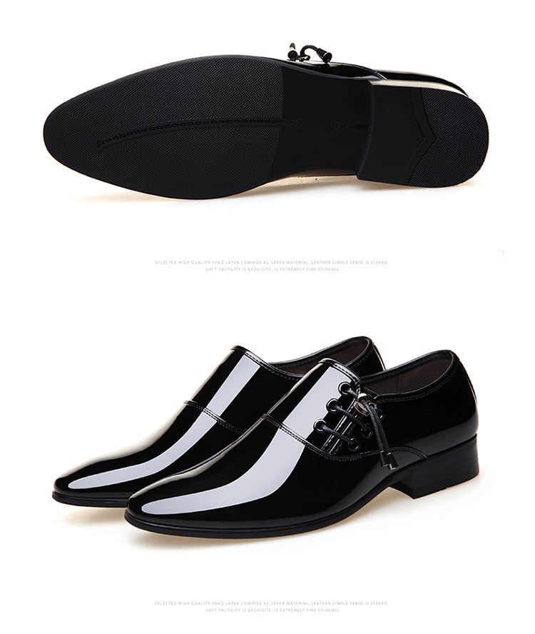 luxury Brand Men Classic Pointed Toe Dress Shoes Men's Slip-on Patent Leather Black Wedding Shoes Mens Oxford Formal Shoes