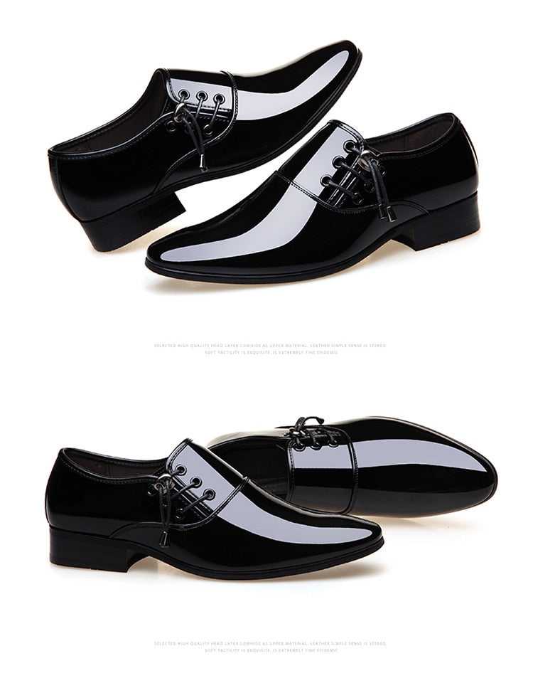 luxury Brand Men Classic Pointed Toe Dress Shoes Men's Slip-on Patent Leather Black Wedding Shoes Mens Oxford Formal Shoes