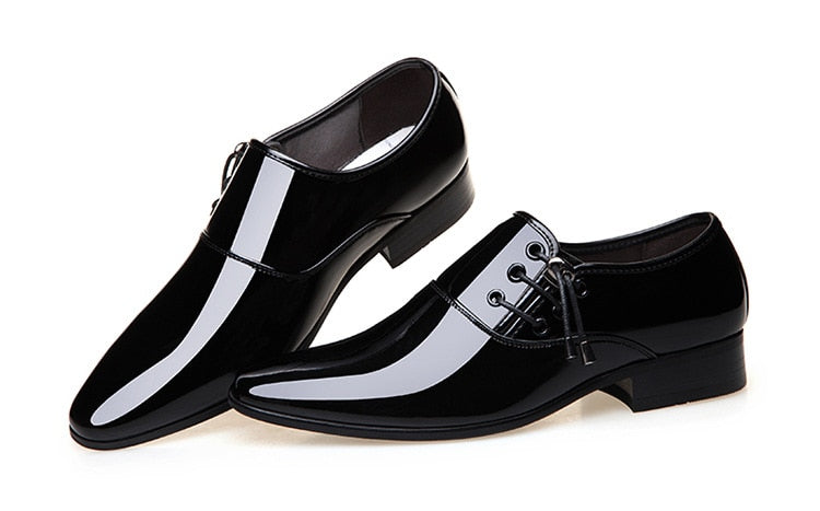 luxury Brand Men Classic Pointed Toe Dress Shoes Men's Slip-on Patent Leather Black Wedding Shoes Mens Oxford Formal Shoes