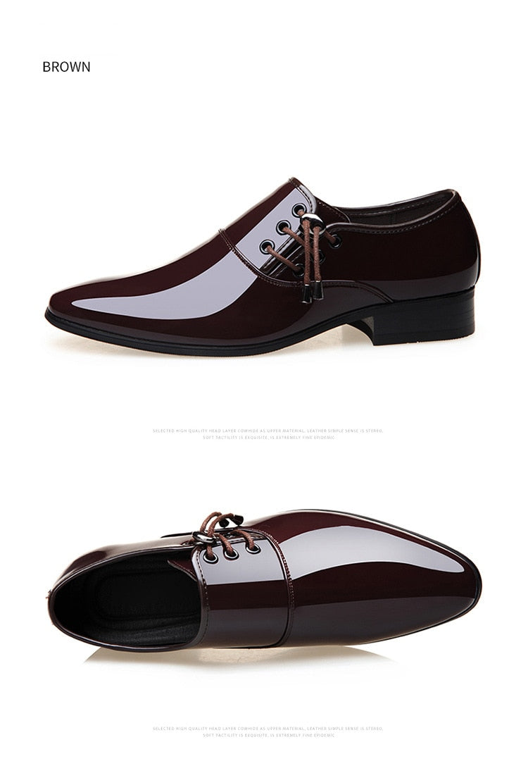 luxury Brand Men Classic Pointed Toe Dress Shoes Men's Slip-on Patent Leather Black Wedding Shoes Mens Oxford Formal Shoes