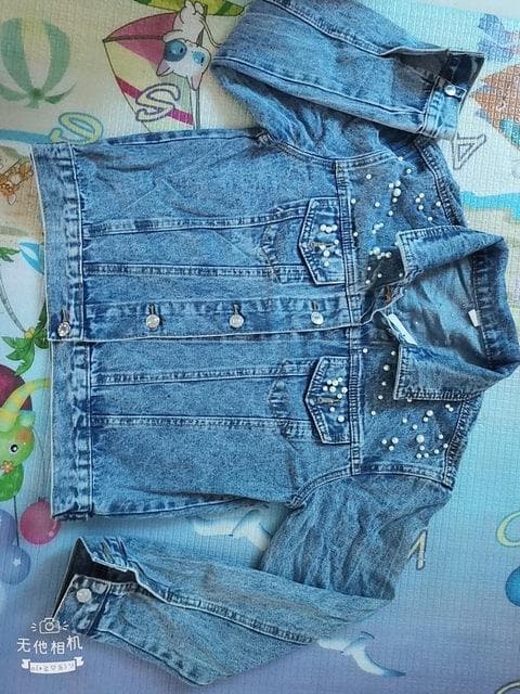 Bomber Denim Coat Autumn Plus Size Pearl Beaded Short Denim Jackets Women S-5XL Long Sleeve Vintage Casual Jean Jacket Coat