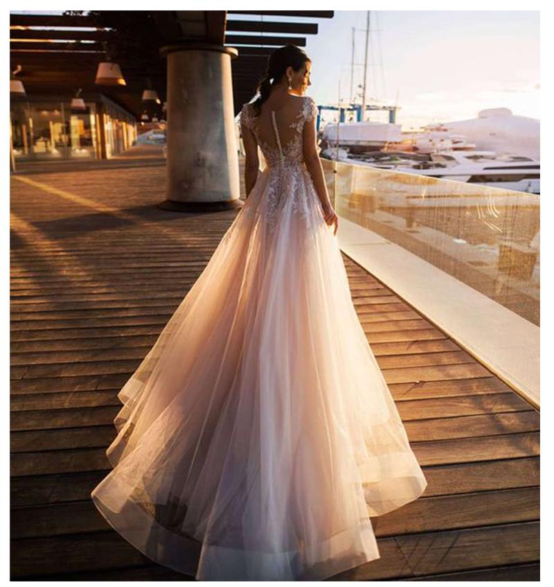 Eightree Beach Boho Wedding Dress Lace Appliques Flowers Tulle Wedding Gown Bohomian A Line Bride Dress Long Vestido de noiva