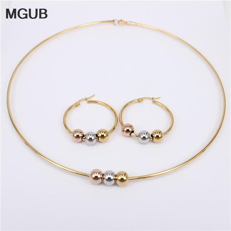 MGUB Cool and comfortable Set stainless steel Smooth and beautiful beads 2mm collar 30mm-70mm earring Multiple style options
