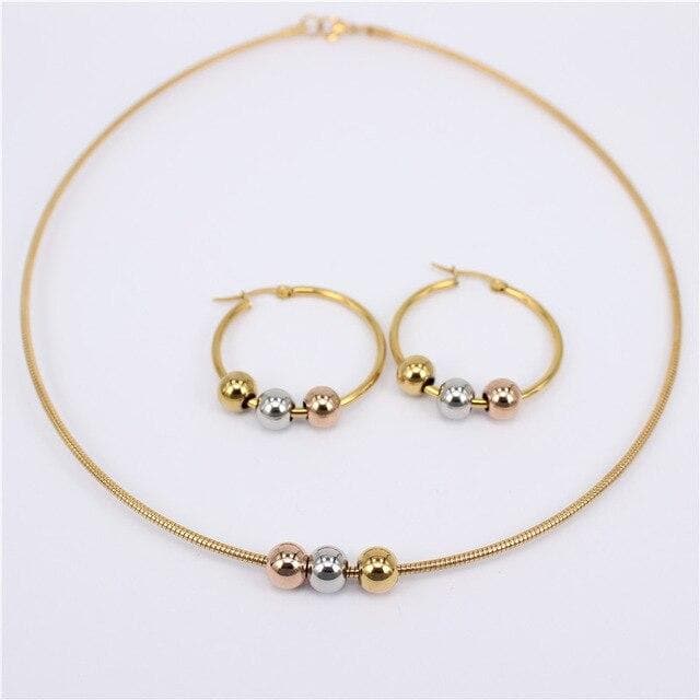 MGUB Cool and comfortable Set stainless steel Smooth and beautiful beads 2mm collar 30mm-70mm earring Multiple style options