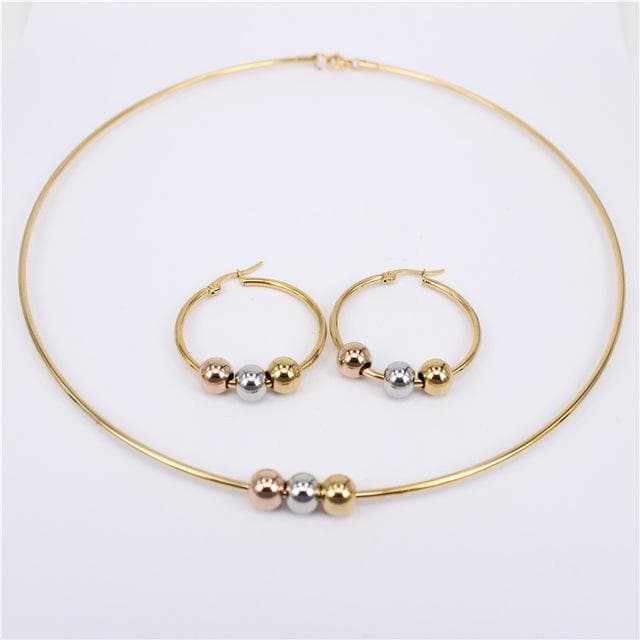 MGUB Cool and comfortable Set stainless steel Smooth and beautiful beads 2mm collar 30mm-70mm earring Multiple style options