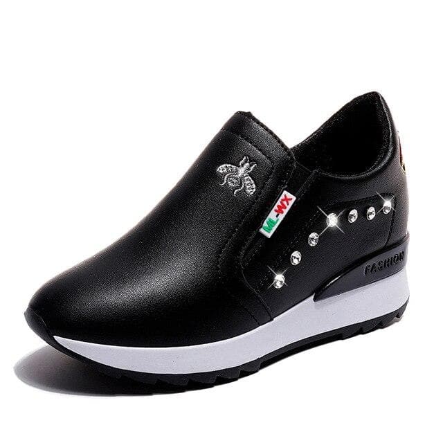 Casual High Heels Breathable Women Sneakers PU Round Toe Embroider Platform Wedges Tenis Feminino Female Vulcanize A00087