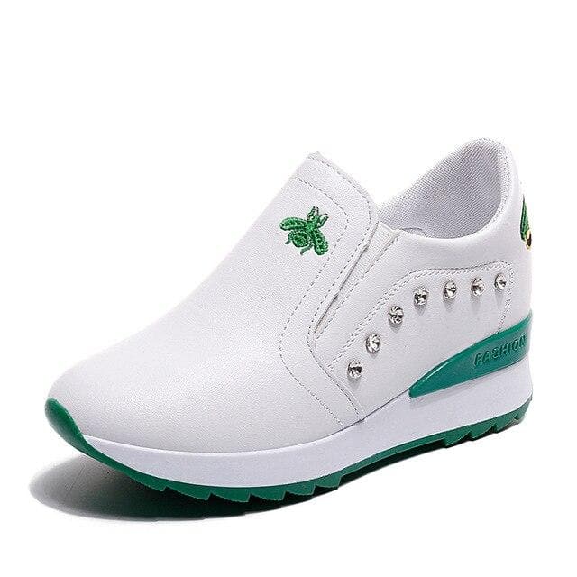 Casual High Heels Breathable Women Sneakers PU Round Toe Embroider Platform Wedges Tenis Feminino Female Vulcanize A00087