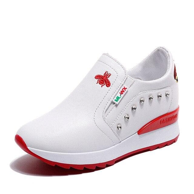 Casual High Heels Breathable Women Sneakers PU Round Toe Embroider Platform Wedges Tenis Feminino Female Vulcanize A00087