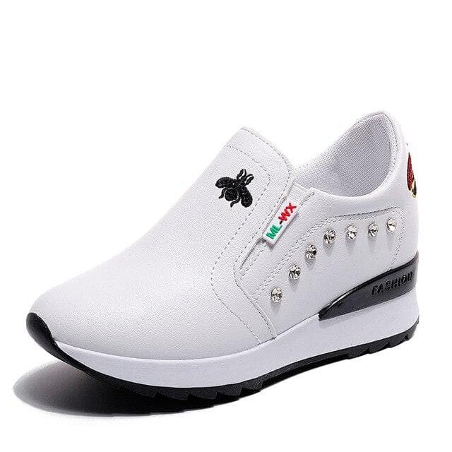 Casual High Heels Breathable Women Sneakers PU Round Toe Embroider Platform Wedges Tenis Feminino Female Vulcanize A00087
