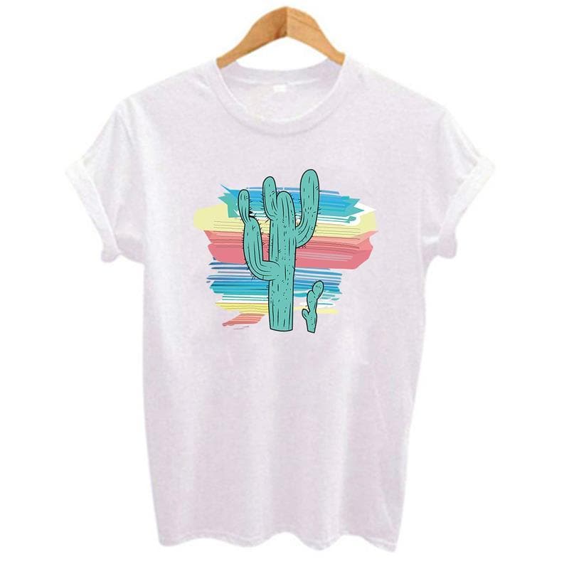 Hillbilly New Women's T-shirts The cactus Printed T Shirts graffiti Ulzzang Fashion O-neck Short Sleeve