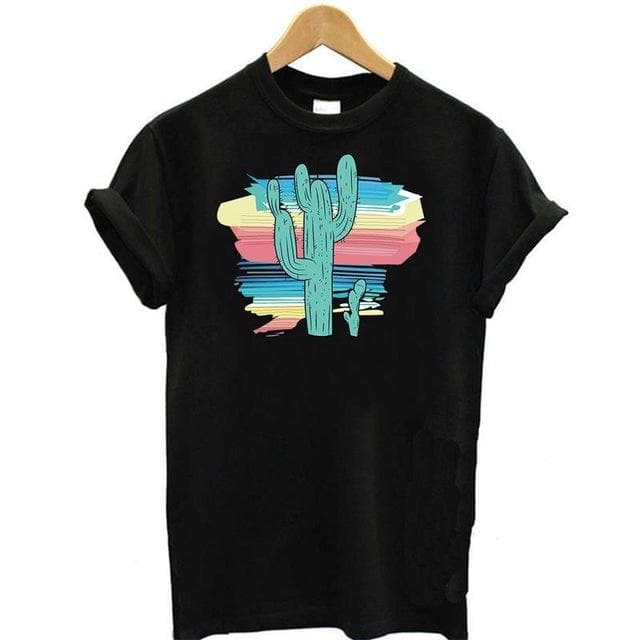 Hillbilly New Women's T-shirts The cactus Printed T Shirts graffiti Ulzzang Fashion O-neck Short Sleeve