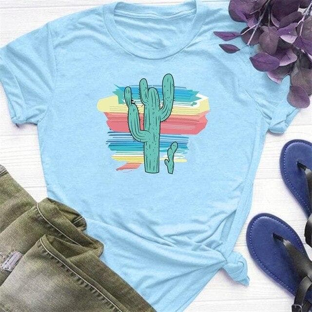 Hillbilly New Women's T-shirts The cactus Printed T Shirts graffiti Ulzzang Fashion O-neck Short Sleeve