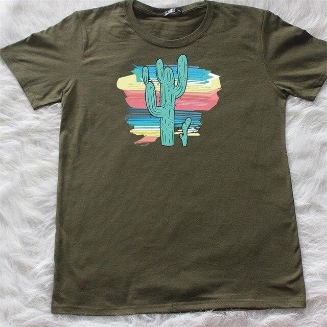 Hillbilly New Women's T-shirts The cactus Printed T Shirts graffiti Ulzzang Fashion O-neck Short Sleeve