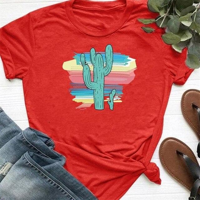Hillbilly New Women's T-shirts The cactus Printed T Shirts graffiti Ulzzang Fashion O-neck Short Sleeve