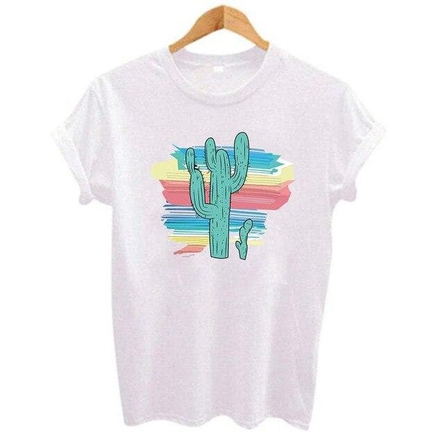 Hillbilly New Women's T-shirts The cactus Printed T Shirts graffiti Ulzzang Fashion O-neck Short Sleeve