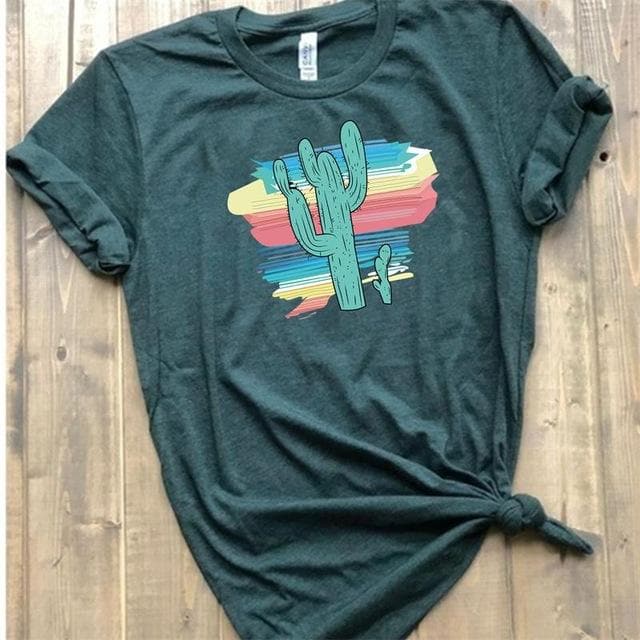 Hillbilly New Women's T-shirts The cactus Printed T Shirts graffiti Ulzzang Fashion O-neck Short Sleeve