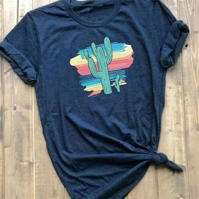 Hillbilly New Women's T-shirts The cactus Printed T Shirts graffiti Ulzzang Fashion O-neck Short Sleeve