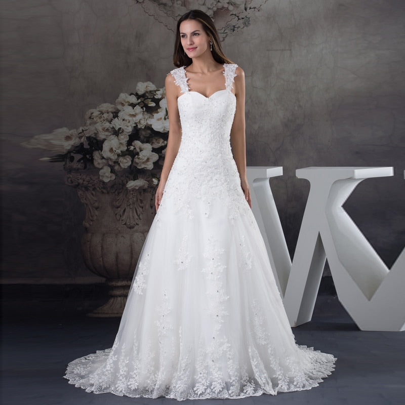 New Elegant Appliques Beaded Bride Wedding Gown