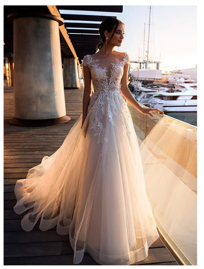 Eightree Beach Boho Wedding Dress Lace Appliques Flowers Tulle Wedding Gown Bohomian A Line Bride Dress Long Vestido de noiva