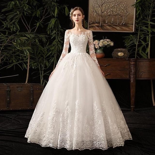 Mrs Win Full Sleeve Muslim Lace Wedding Dresses With Big Train New Luxury Ball Gown Wedding Dress Vestido De Noiva X