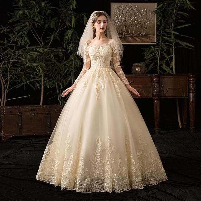 Mrs Win Full Sleeve Muslim Lace Wedding Dresses With Big Train New Luxury Ball Gown Wedding Dress Vestido De Noiva X