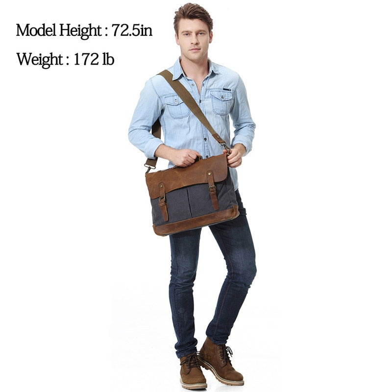 Premium Quality VASCHY Casual Unisex Briefcase Business Messenger Bag Cowhide Leather Canvas Shoulder Bag 15.6 inch Laptop Handbag for Men/Women