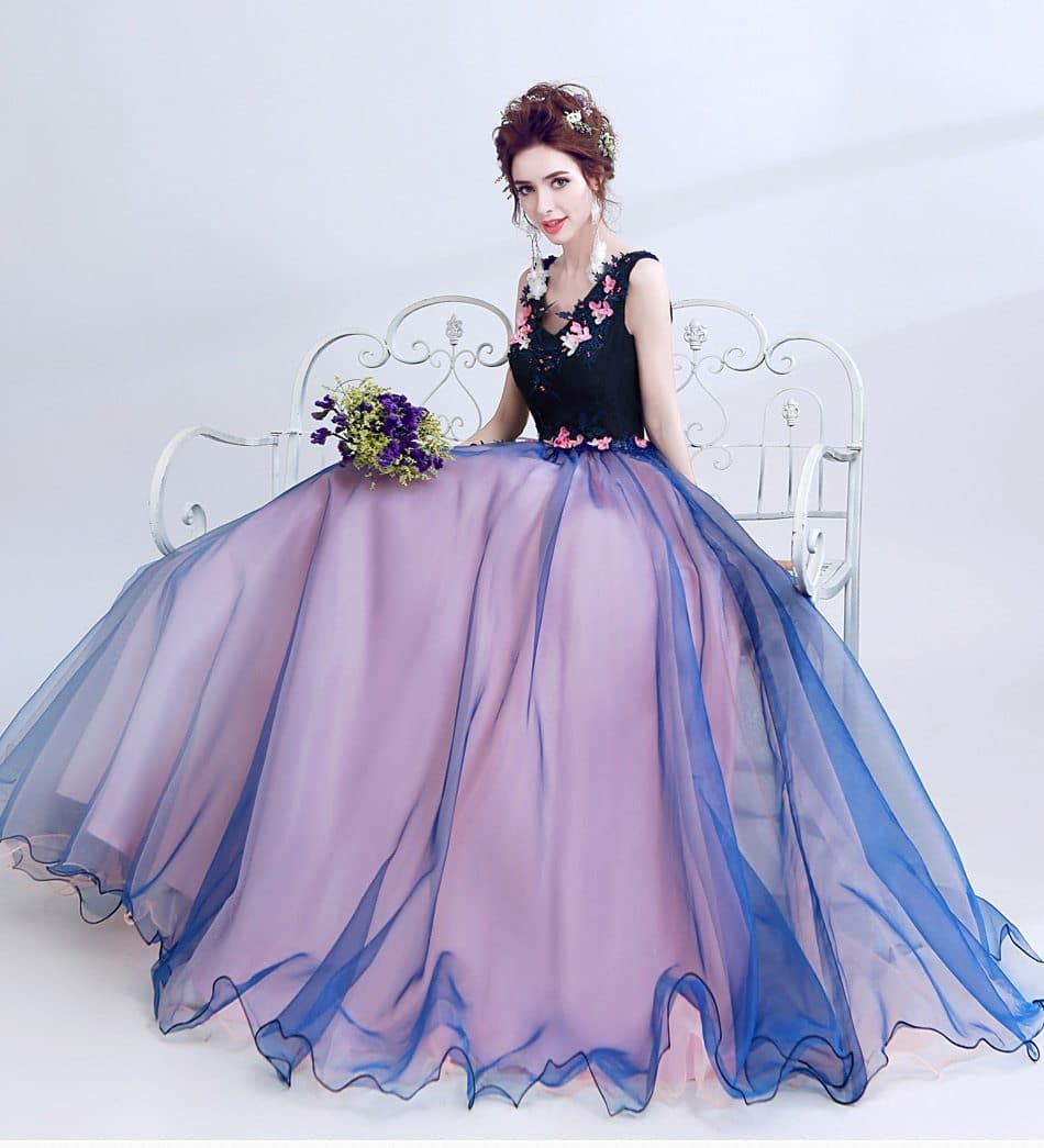 New dark blue long lace summer lady girl women princess bridesmaid banquet party ball dress gown