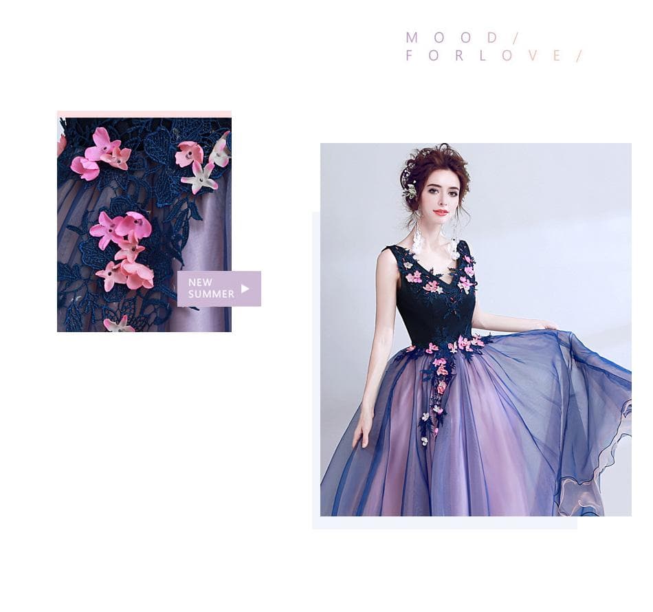 New dark blue long lace summer lady girl women princess bridesmaid banquet party ball dress gown