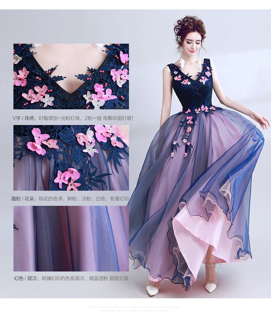New dark blue long lace summer lady girl women princess bridesmaid banquet party ball dress gown