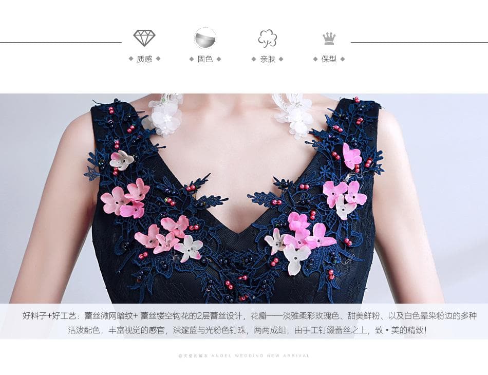 New dark blue long lace summer lady girl women princess bridesmaid banquet party ball dress gown