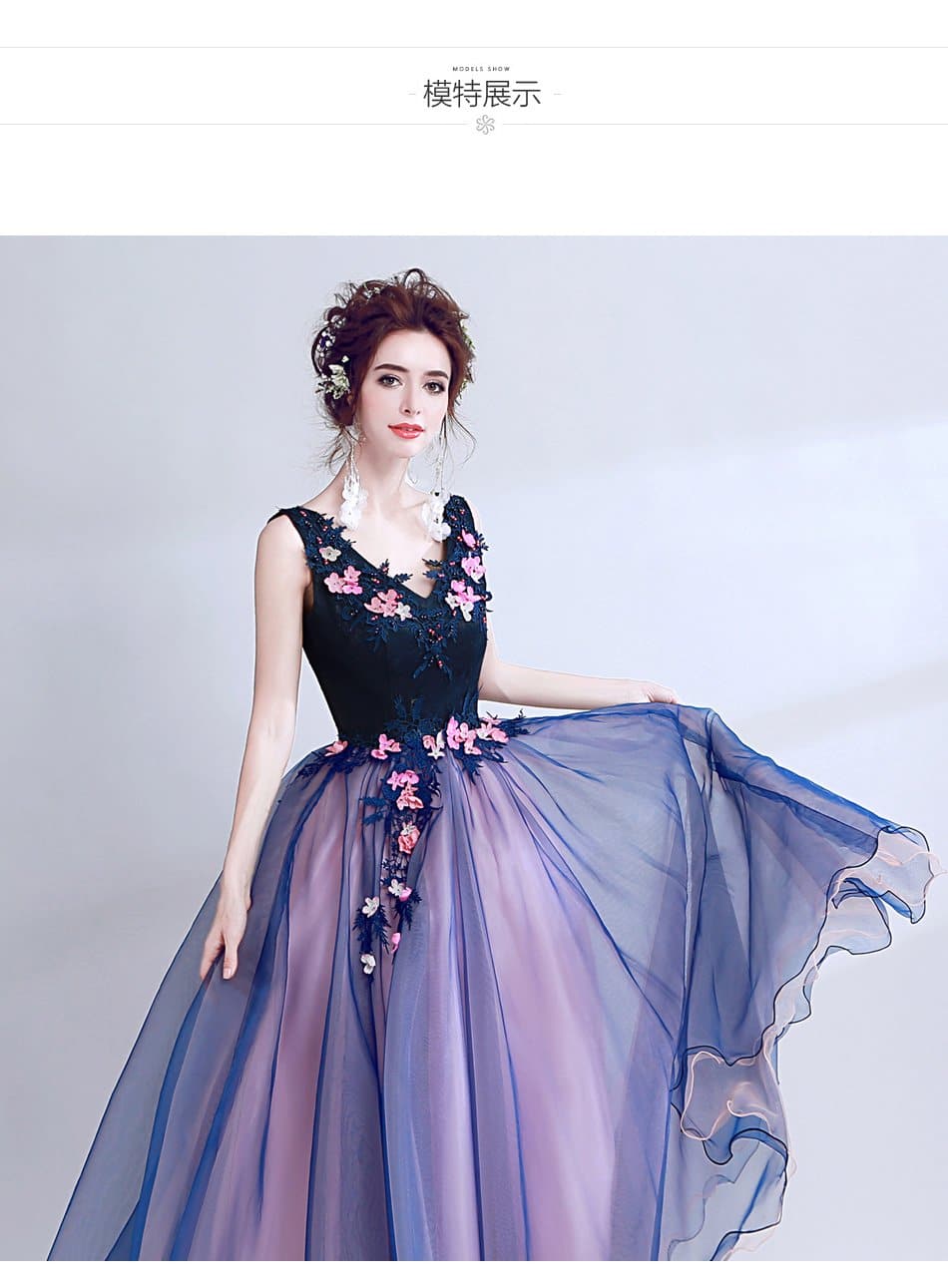 New dark blue long lace summer lady girl women princess bridesmaid banquet party ball dress gown