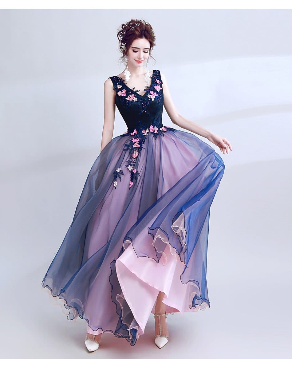 New dark blue long lace summer lady girl women princess bridesmaid banquet party ball dress gown