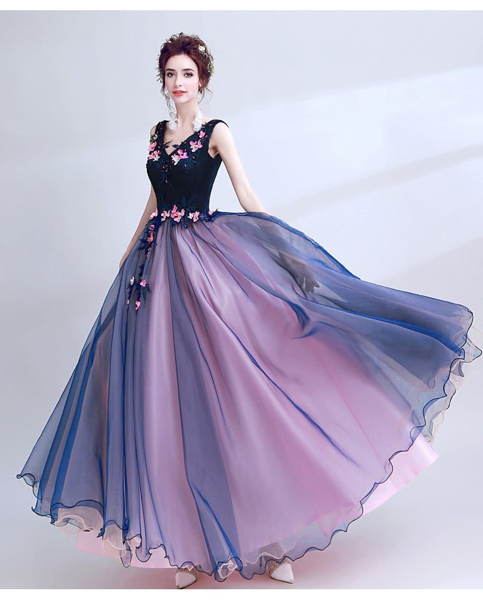 New dark blue long lace summer lady girl women princess bridesmaid banquet party ball dress gown