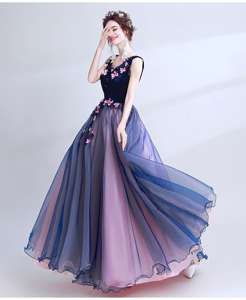 New dark blue long lace summer lady girl women princess bridesmaid banquet party ball dress gown