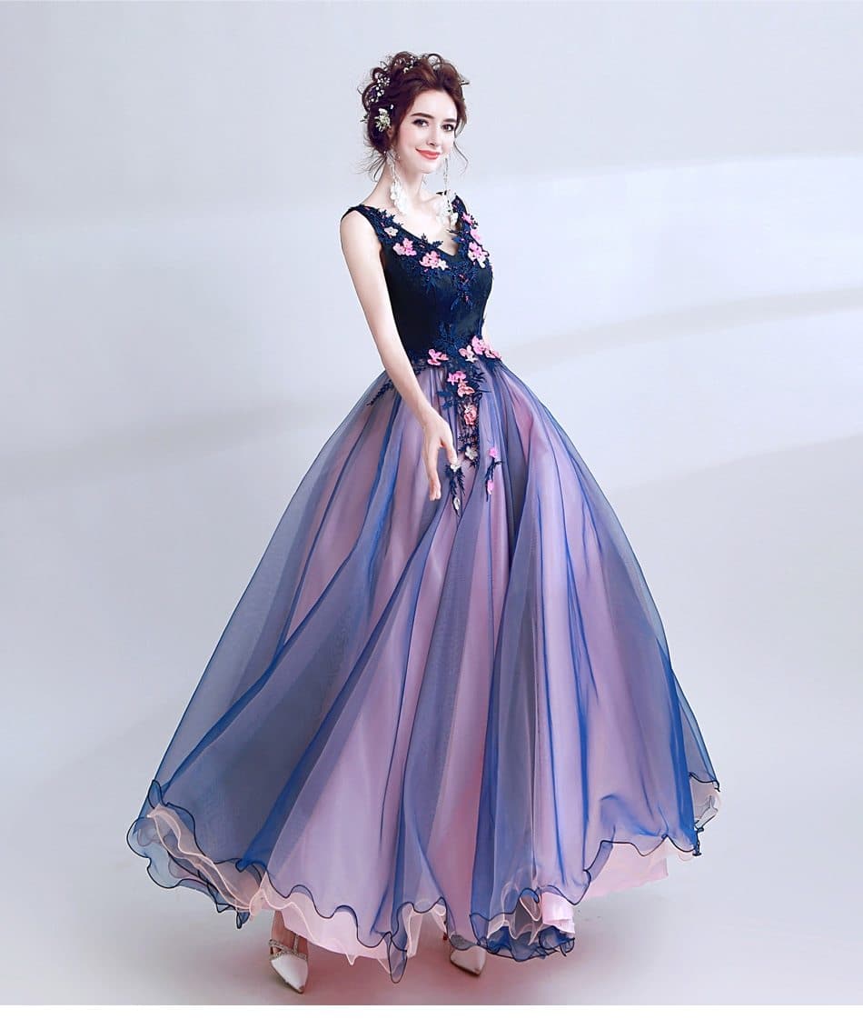 New dark blue long lace summer lady girl women princess bridesmaid banquet party ball dress gown