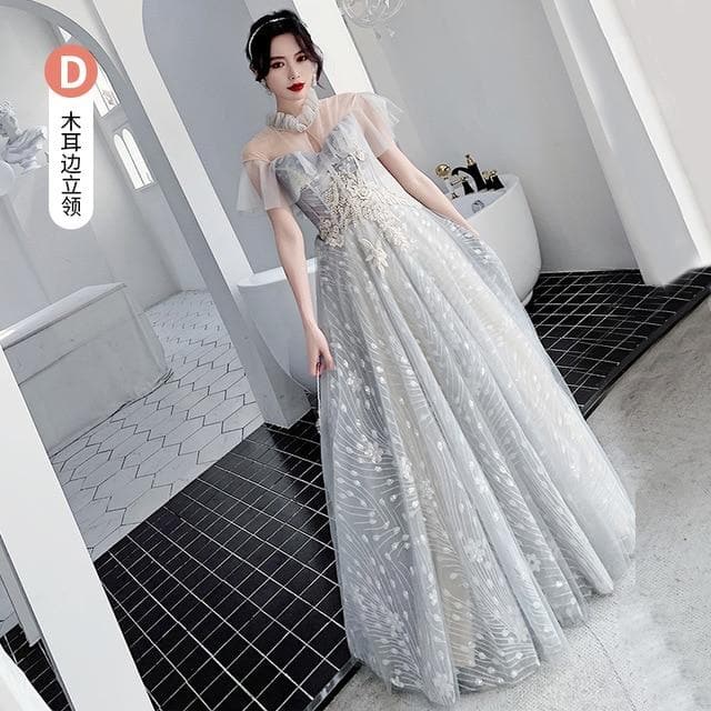 Bridesmaid Dresses Fog Blue A Appliques Sequin Wedding Guest Dress Sexy V-Neck Sleeveless Vestidos Floor Length Elegant Gowns R070