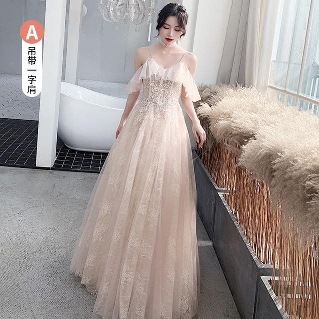Bridesmaid Dresses Fog Blue A Appliques Sequin Wedding Guest Dress Sexy V-Neck Sleeveless Vestidos Floor Length Elegant Gowns R070