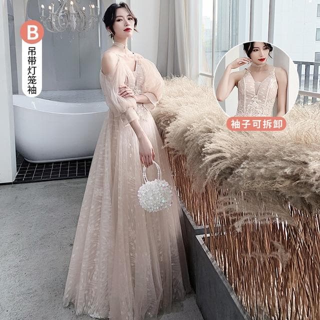 Bridesmaid Dresses Fog Blue A Appliques Sequin Wedding Guest Dress Sexy V-Neck Sleeveless Vestidos Floor Length Elegant Gowns R070