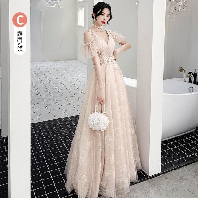 Bridesmaid Dresses Fog Blue A Appliques Sequin Wedding Guest Dress Sexy V-Neck Sleeveless Vestidos Floor Length Elegant Gowns R070