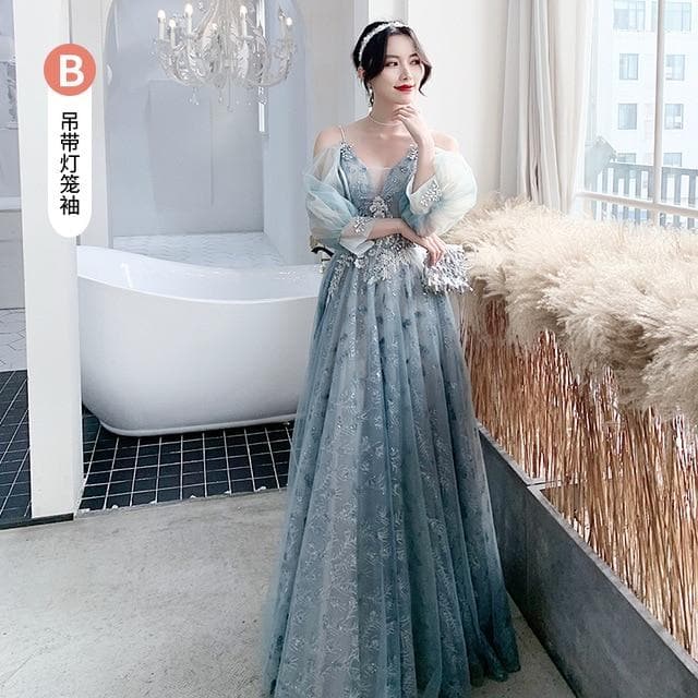 Bridesmaid Dresses Gray Appliques Sequin Wedding Guest Dress Sexy V-Neck Sleeveless Vestidos Floor Length Elegant Gowns R070
