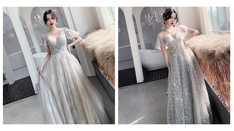 Bridesmaid Dresses Fog Blue A Appliques Sequin Wedding Guest Dress Sexy V-Neck Sleeveless Vestidos Floor Length Elegant Gowns R070